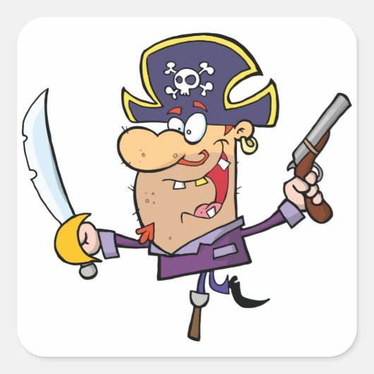 Cartoon Pirate Quadratischer Aufkleber (Vorderseite)