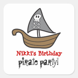Cartoon Pirate Ship Skulls & Bones Party Aufkleber