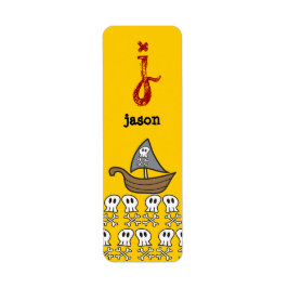 Cartoon Pirate Ship, Skulls & Bones Party Labels