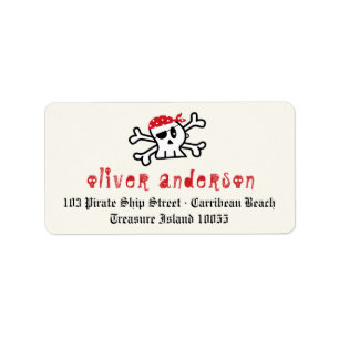 Cartoon Pirate Skeleton Skull Birthday Labels Adressaufkleber