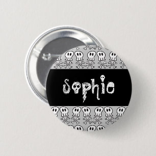 Cartoon Pirate Skulls & Bones Kid's Party Name Tag Button
