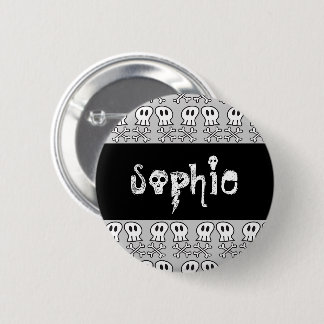 Cartoon Pirate Skulls & Bones Kid's Party Name Tag Button