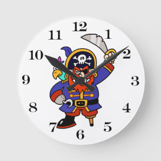 Cartoon Pirate With Peg Leg And Sword Runde Wanduhr