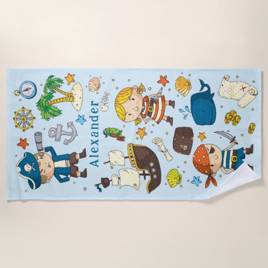 Cartoon Pirates Island Schiff Kinder Badetuch (Vorderseite)