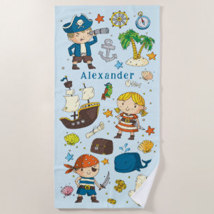 Cartoon Pirates Island Schiff Kinder Badetuch