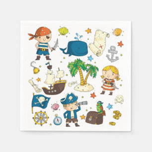 Cartoon Pirates Island Ship Kindergeburtstag Napki Serviette