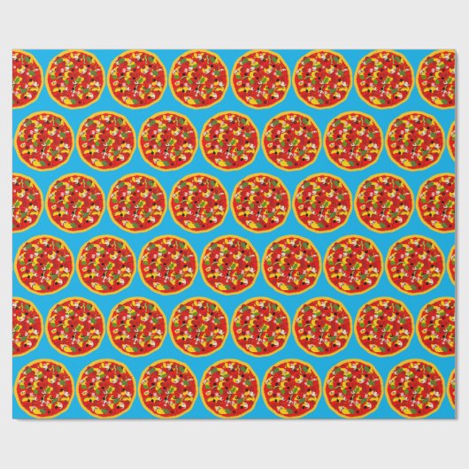 Cartoon Pizza Gemustert Geschenkpapier (Flach)
