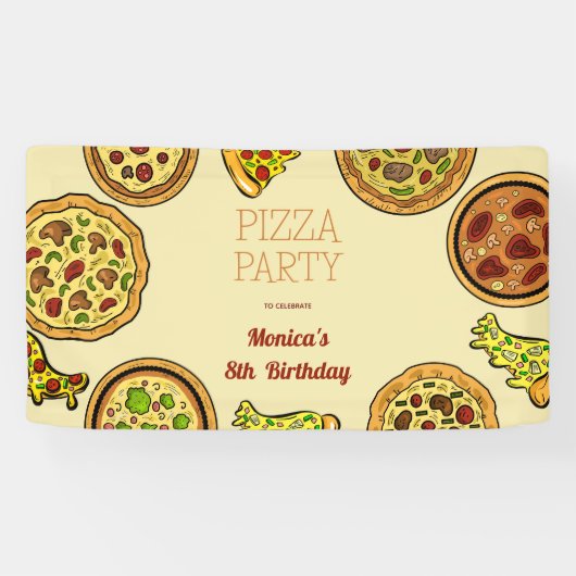 Cartoon Pizza Party Geburtstag Banner (Horizontal)
