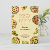 Cartoon Pizza Party Geburtstag Einladung (Stehend Vorderseite)