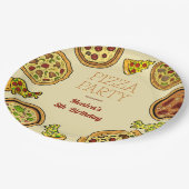 Cartoon Pizza Party Geburtstag Pappteller (Schrägansicht)