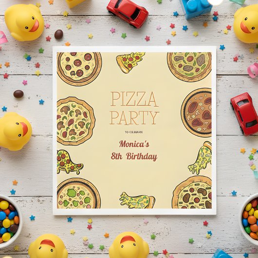 Cartoon Pizza Party Geburtstag Serviette