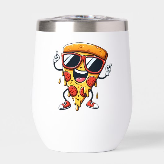 Cartoon Pizza Slice mit Tropfen Cheese Vibes (Vorderseite)