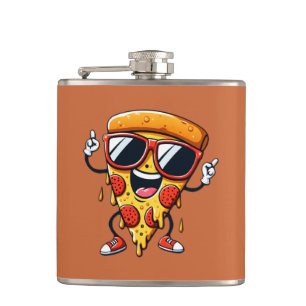 Cartoon Pizza Slice mit Tropfen Cheese Vibes Flachmann
