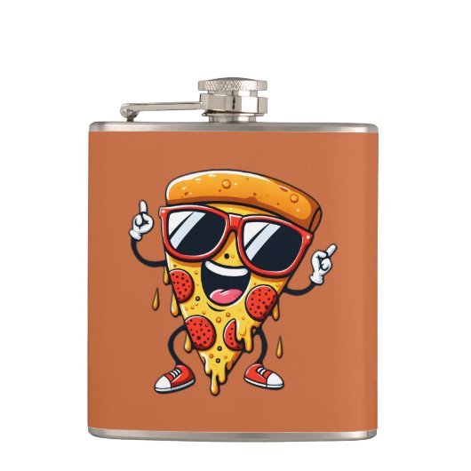Cartoon Pizza Slice mit Tropfen Cheese Vibes Flachmann (Vorderseite)