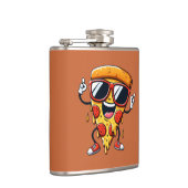 Cartoon Pizza Slice mit Tropfen Cheese Vibes Flachmann (Rechts)