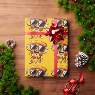 Cartoon Pizza Slice mit Tropfen Cheese Vibes Geschenkpapier
