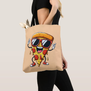 Cartoon Pizza Slice mit Tropfen Cheese Vibes Tasche