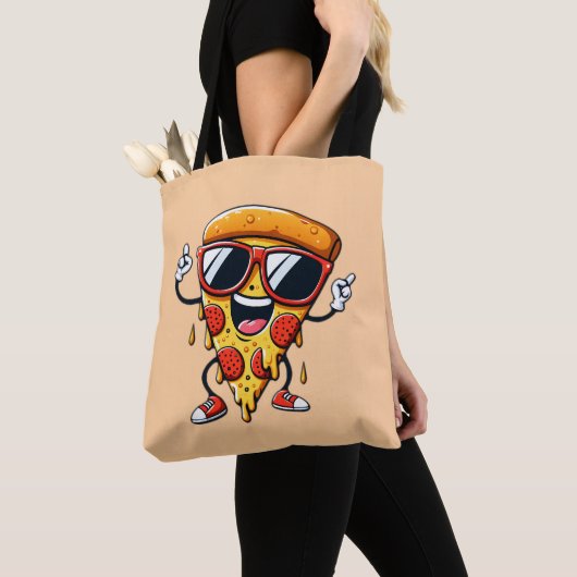 Cartoon Pizza Slice mit Tropfen Cheese Vibes Tasche (Von Nahem)