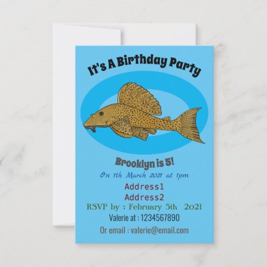 Cartoon Pleco Einladung (Vorderseite)