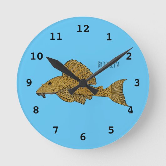 Cartoon Pleco  Runde Wanduhr (Vorderseite)
