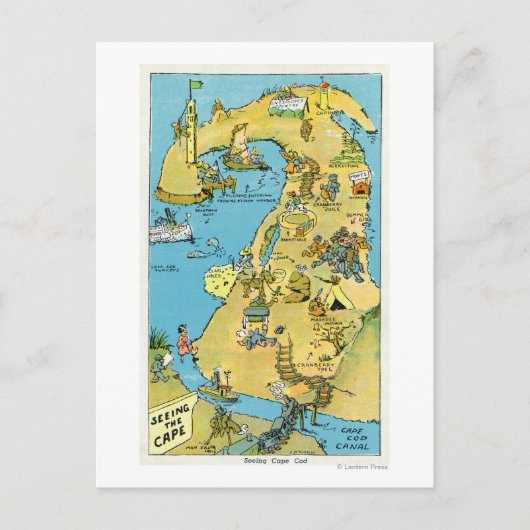 Cartoon Points of Interest on Cape Cod Postkarte (Vorderseite)