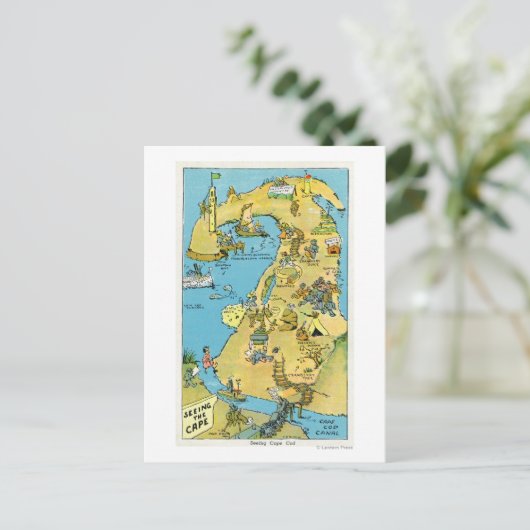 Cartoon Points of Interest on Cape Cod Postkarte (Stehend Vorderseite)