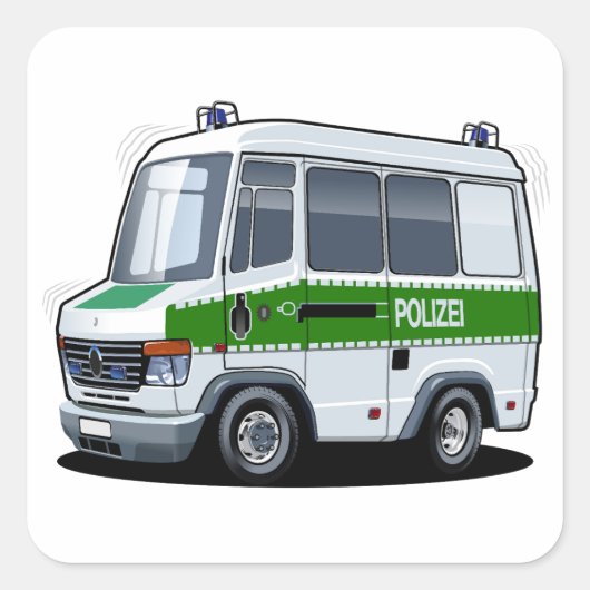 Cartoon Police Van Quadratischer Aufkleber (Vorderseite)