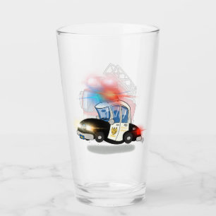Cartoon Polizeiwagen und Feuerwehrfahrzeuge Glas