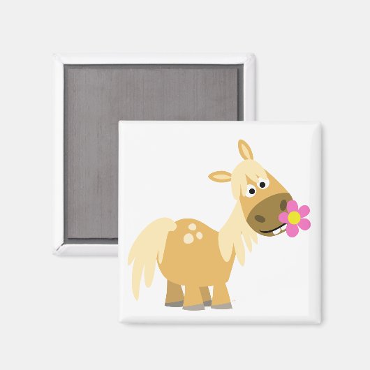 Cartoon Pony und Blume Magnet (Vorderseite/Rückseite)