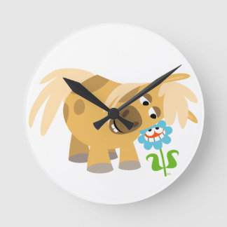 Cartoon-Pony und Blume-Uhr Runde Wanduhr