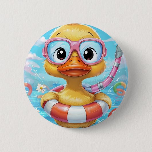 Cartoon Pool Party Dusche mit Schnorchel und Schwi Button (Vorderseite)