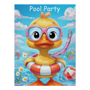 Cartoon Pool Party Dusche mit Schnorchel und Schwi Poster