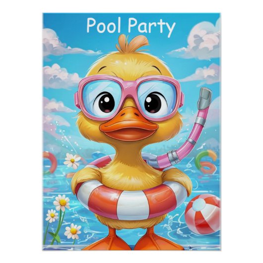 Cartoon Pool Party Dusche mit Schnorchel und Schwi Poster (Vorderseite)