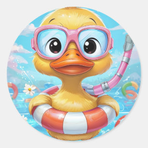 Cartoon Pool Party Dusche mit Schnorchel und Schwi Runder Aufkleber