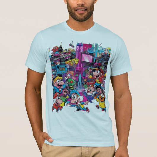 Cartoon Pop Culture Mashup - Lebhaftes Retro T-Shirt (Vorderseite)