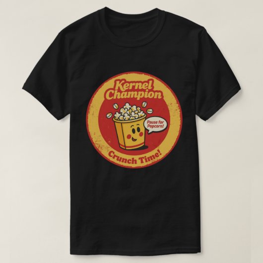 Cartoon Popcorn Ecket "Kernel Champion" Grafik T-Shirt (Design vorne)