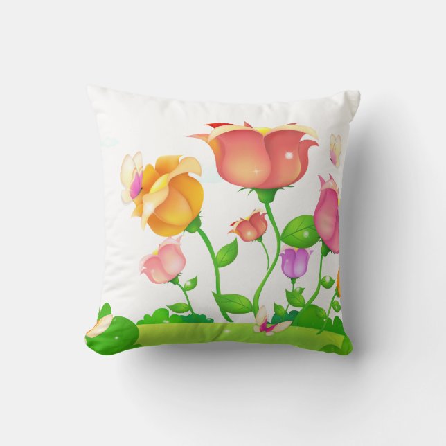 Cartoon Poppies and Butterflies American MoJo Kissen (Vorderseite)