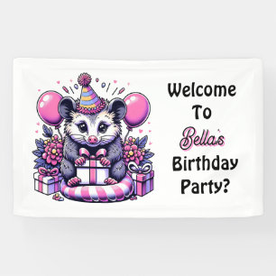 Cartoon Possum Girls Geburtstagsparty Willkommen Banner