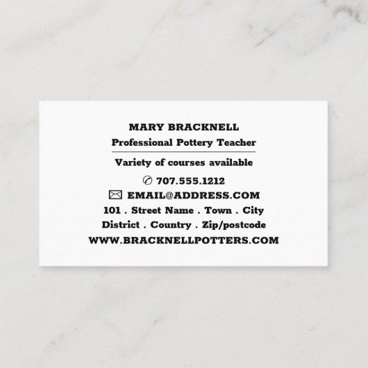 Cartoon Potter, Töpferklassen, Potter Visitenkarte (Rückseite)