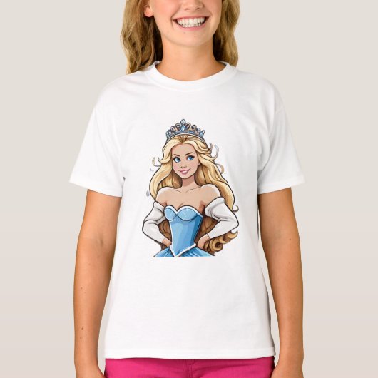 Cartoon Princess Long Hair Tiara Crown Ball Gown T-Shirt (Vorderseite)
