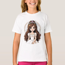 Cartoon Princess Long Hair Tiara Crown Ball Gown T-Shirt