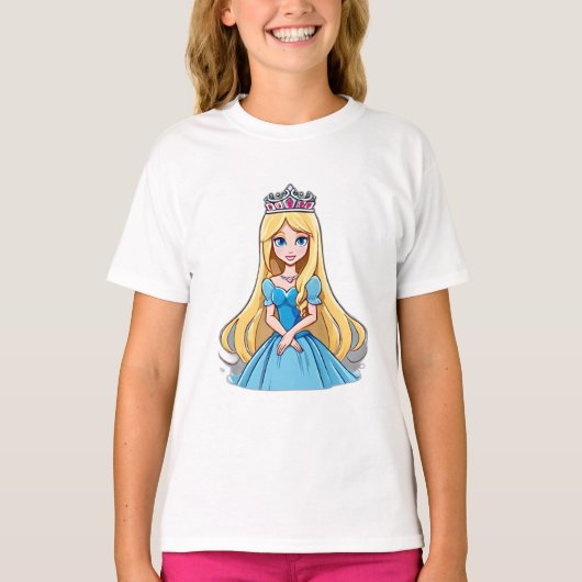 Cartoon Princess Long Hair Tiara Crown Ball Gown T-Shirt (Vorderseite)