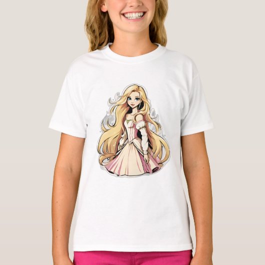 Cartoon Princess Long Hair Tiara Crown Ball Gown T-Shirt (Vorderseite)