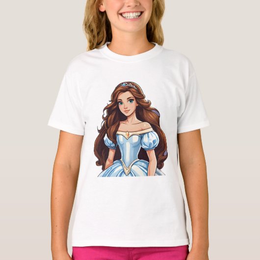 Cartoon Princess Long Hair Tiara Crown Ball Gown T-Shirt (Vorderseite)
