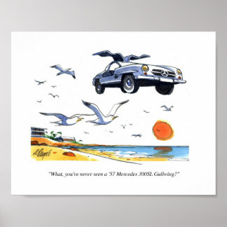 Cartoon Print Gullwing Mercedes Poster