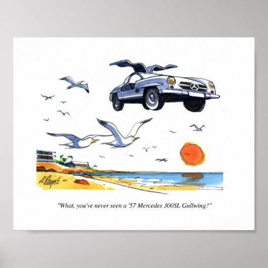 Cartoon Print Gullwing Mercedes Poster (Vorne)