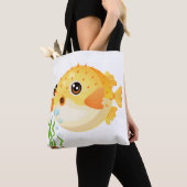 Cartoon Puffer Fisch mit Algen Tasche (Von Nahem)