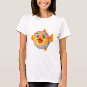Cartoon Puffer Fisch mit Kissy Lips T-Shirt