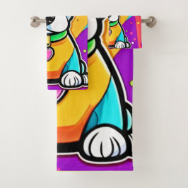 Cartoon Puppy Art Print Badhandtuch Set