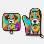 Cartoon Puppy Art Print Ofenhandschuh & Topflappen-Set (Vorderseite)